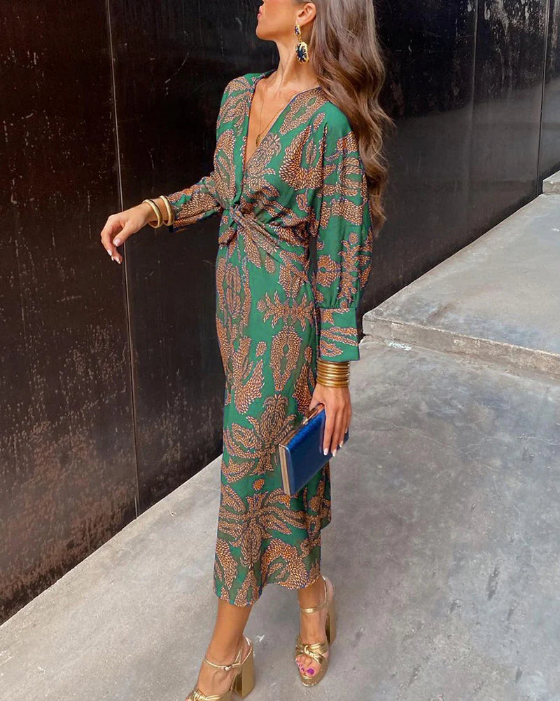 Dineke - Vestido elegante con mangas largas y estampado floral
