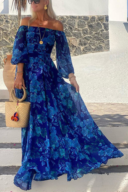 Francesca - Vestido largo con estampado floral y mangas off-the-shoulder