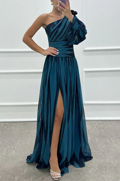 Shiloh - Vestido Maxi Elegante a Rayas con Un Hombro