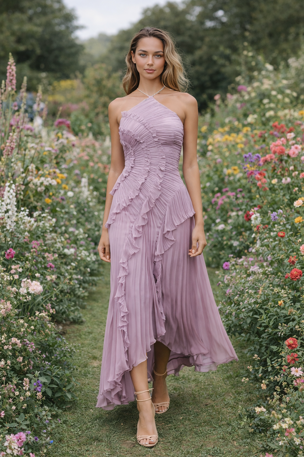 Vestido Lavanda -  Elegancia romántica con movimiento