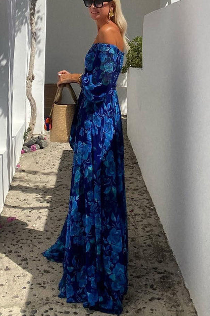 Francesca - Vestido largo con estampado floral y mangas off-the-shoulder
