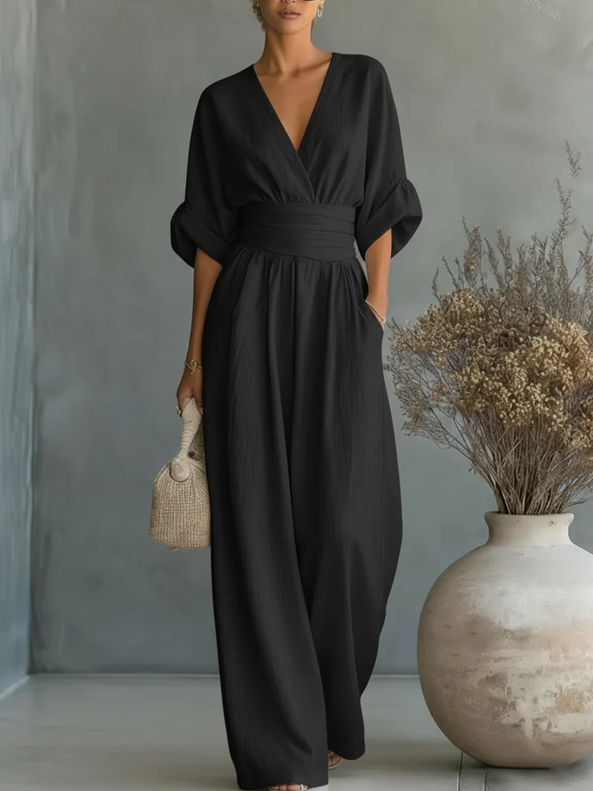Sara - Elegante mono con escote en V y cintura alta.