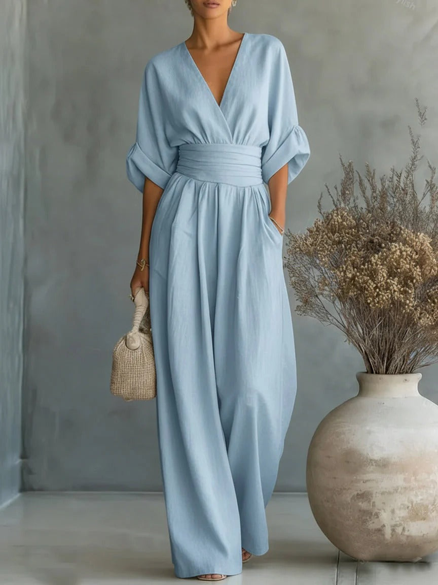 Sara - Elegante mono con escote en V y cintura alta.