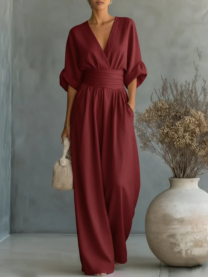Sara - Elegante mono con escote en V y cintura alta.
