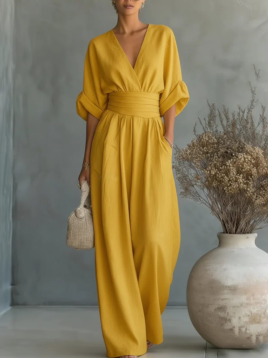 Sara - Elegante mono con escote en V y cintura alta.