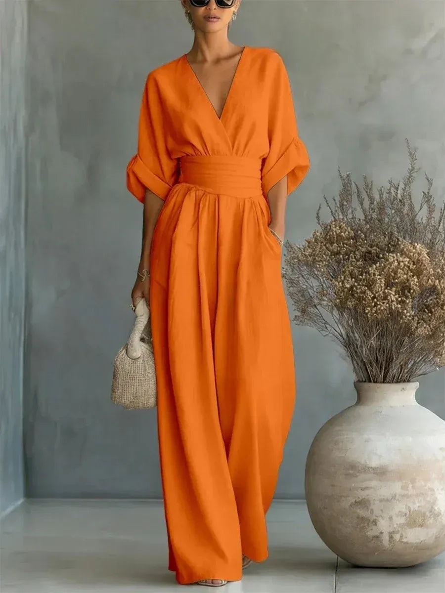 Sara - Elegante mono con escote en V y cintura alta.