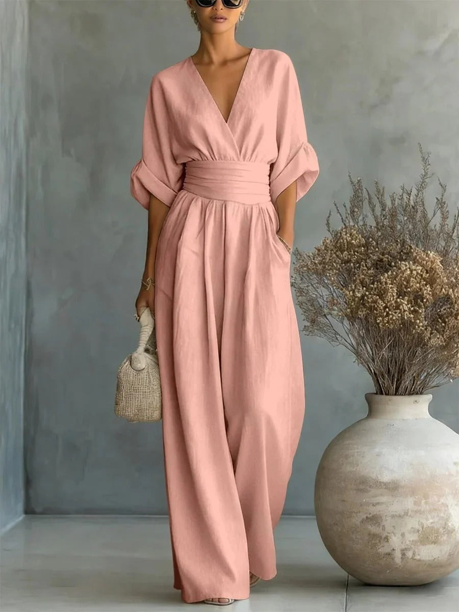 Sara - Elegante mono con escote en V y cintura alta.