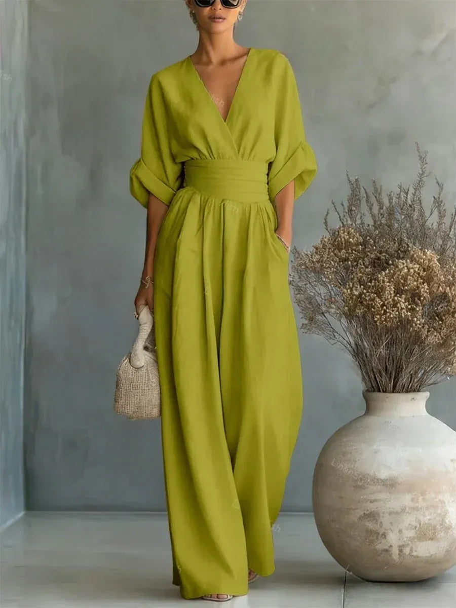 Sara - Elegante mono con escote en V y cintura alta.